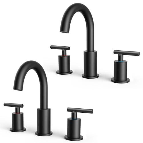 Bathroom Sink Faucet 3 Hole Matte Black 8 Inch Widespread 2 Pack