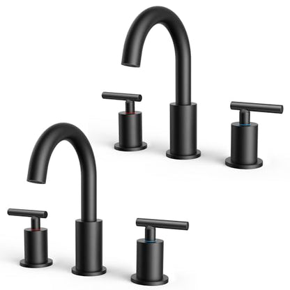 Bathroom Sink Faucet 3 Hole Matte Black 8 Inch Widespread 2 Pack
