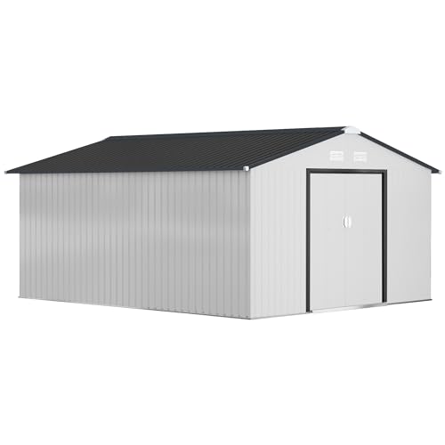 11' x 13' Outdoor Storage Shed Garden Tool Metal Shed White