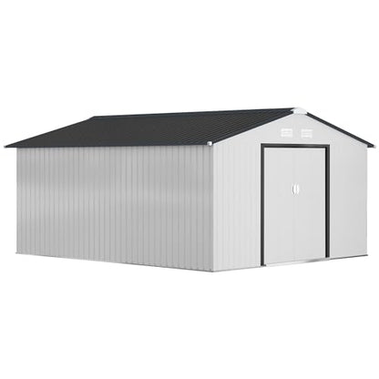 11' x 13' Outdoor Storage Shed Garden Tool Metal Shed White
