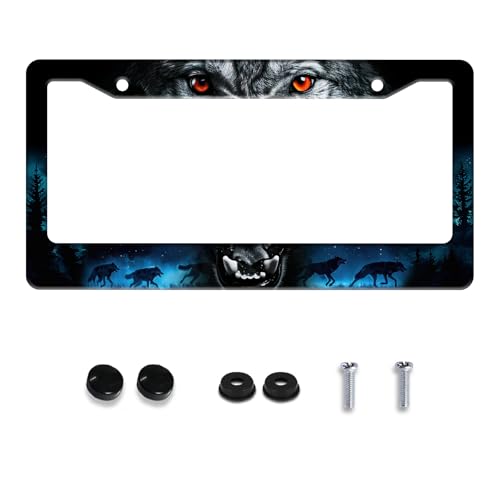 Night Wolf Howling License Plate Frame Stainless Steel 2
