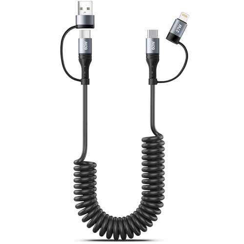 Coiled Lightning Cable 4 in 1 4FT Multi Charging Cable 60W Fast Charging