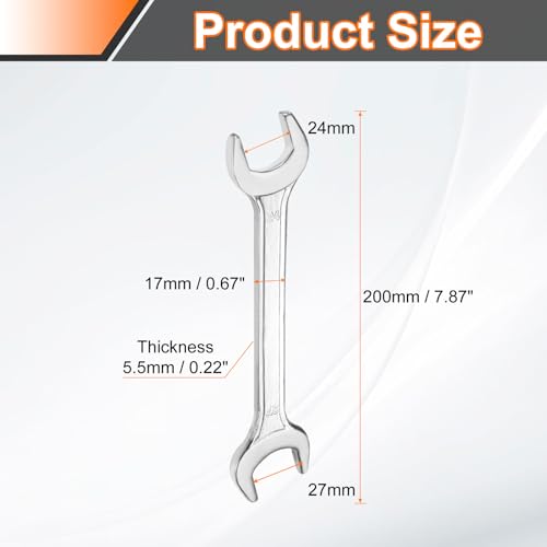 2pcs Double Open End Wrench 24mm x 27mm Metric 15 Degree Offset Angle Small Flat Head Wrench Galvanizing Open Ended Spanner for Automotive Repair Furniture Assembly (2 Count)