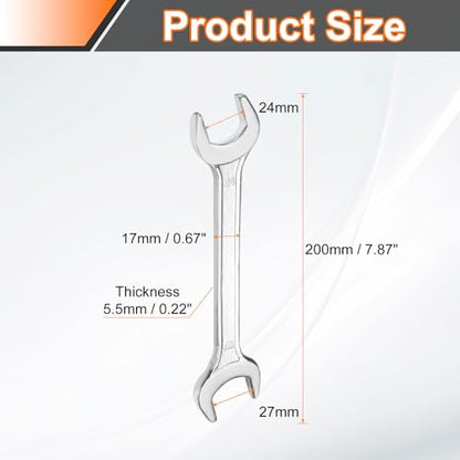 2pcs Double Open End Wrench 24mm x 27mm Metric 15 Degree Offset Angle Small Flat Head Wrench Galvanizing Open Ended Spanner for Automotive Repair Furniture Assembly (2 Count)
