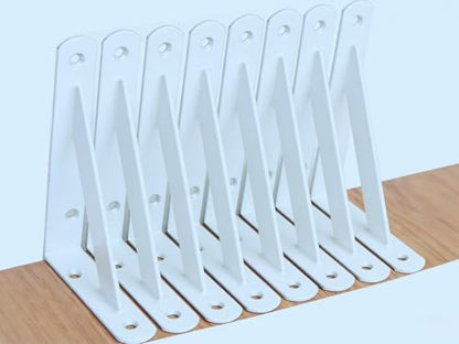 8 Pack L6 x H 4" White Heavy Duty Shelf Brackets with Screws Metal Shelf Brackets Shelf Support Angle Brackets for Shelves L Brackets Heavy Duty Floating Shelf (8 Count)