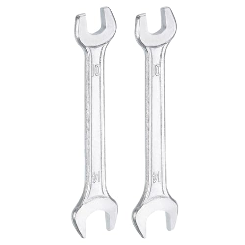 2pcs Double Open End Wrench 10mm x 14mm Metric 15 Degree Offset Angle Small Flat Head Wrench Galvanizing Open Ended Spanner for Automotive Repair Furniture Assembly (2 Count)