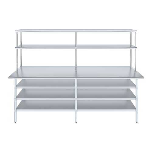 24" x 96" Stainless Steel Work Table with 3 Shelves and 12" Wide Double Tier Overshelf
