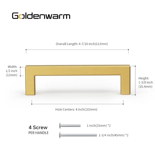 20 Pack 4 Inch Gold Cabinet Handles Brushed Brass Drawer Pulls