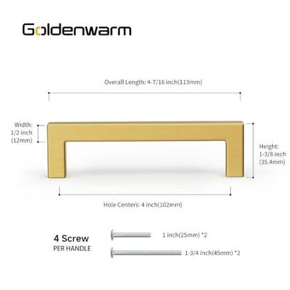 20 Pack 4 Inch Gold Cabinet Handles Brushed Brass Drawer Pulls