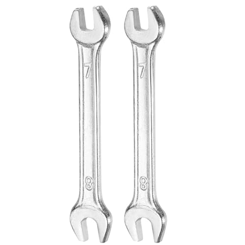 2pcs Double Open End Wrench 7mm x 8mm Metric 15 Degree Offset Angle Small Flat Head Wrench Galvanizing Open Ended Spanner for Automotive Repair Furniture Assembly (2 Count)