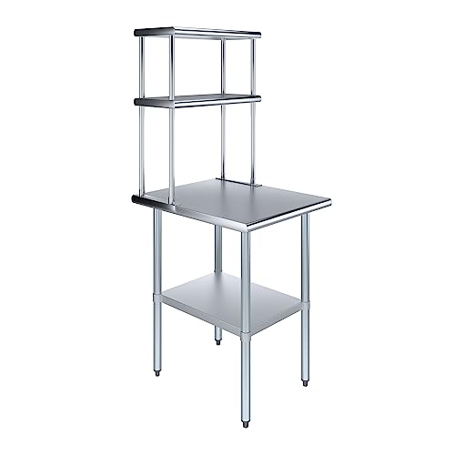 Stainless Steel Work Table Double Tier Overshelf
