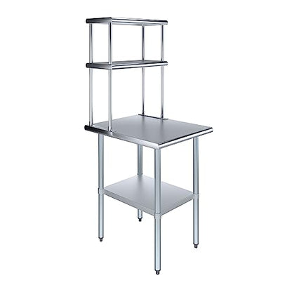 Stainless Steel Work Table Double Tier Overshelf