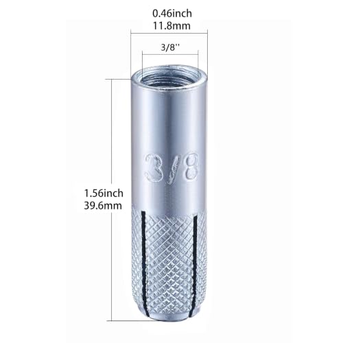 100 pcs) 3/8"-16 Premium Zinc Plated Carbon Steel Drop in Anchors Assortment, Knurled Drop-in-Anchor for Solid Concrete, Internal Forced Expansion Screw Bolts (100 Count)