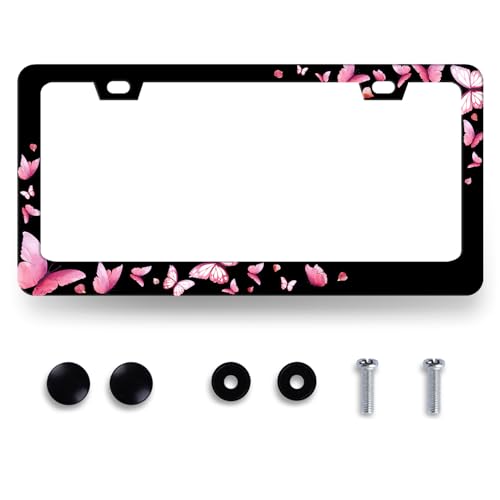 Butterfly License Plate Frame Pink Butterflies License Holder with 2 Hole