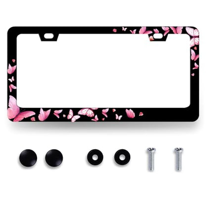 Butterfly License Plate Frame Pink Butterflies License Holder with 2 Hole