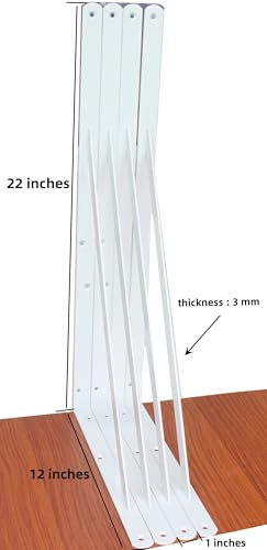 8 Pack L22 x H 12" White Heavy Duty Shelf Brackets with Screws Metal Shelf Brackets Shelf Support Angle Brackets for Shelves L Brackets Heavy Duty Floating Shelf (8 Count)
