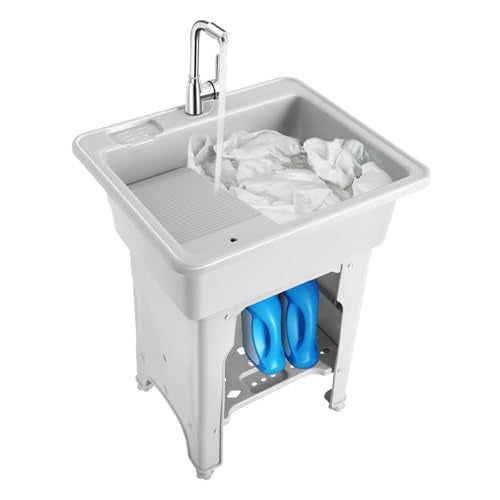 Freestanding Utility Sink Plastic Wash Station with Storage Shelf Indoor