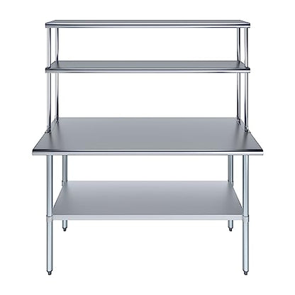 Stainless Steel Work Table Double Tier Overshelf