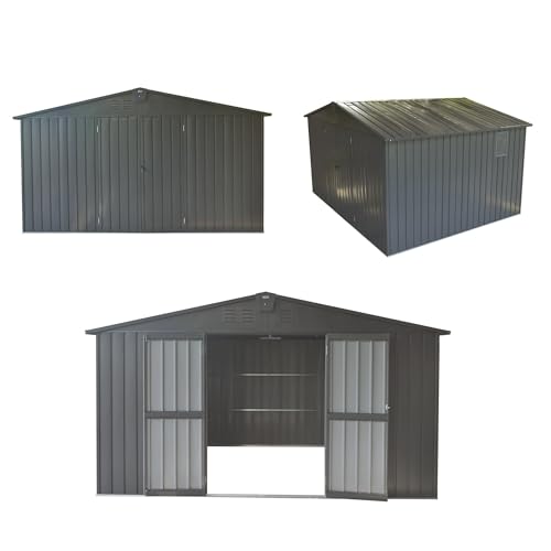 Extra Large Galvanized Steel Storage Shed 11' x 12.5' with Windows & Lock