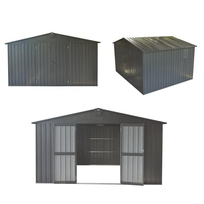 Extra Large Galvanized Steel Storage Shed 11' x 12.5' with Windows & Lock