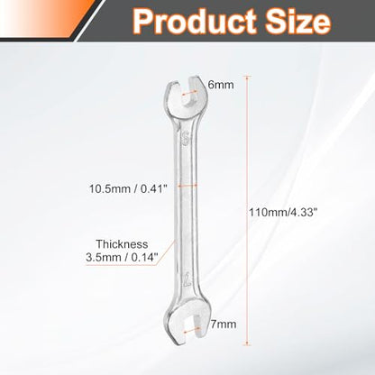 Double Open End Wrench 6mm x 7mm Metric 15 Degree Offset Angle Small Flat Head Wrench Galvanizing Open Ended Spanner for Automotive Repair Furniture Assembly
