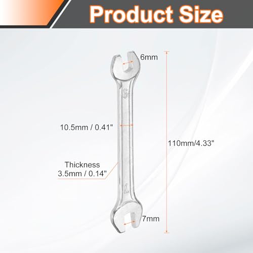 2pcs Double Open End Wrench 6mm x 7mm Metric 15 Degree Offset Angle Small Flat Head Wrench Galvanizing Open Ended Spanner for Automotive Repair Furniture Assembly (2 Count)