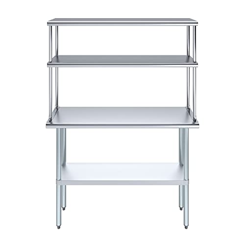 Stainless Steel Work Table Double Tier Overshelf