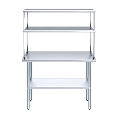 Stainless Steel Work Table Double Tier Overshelf