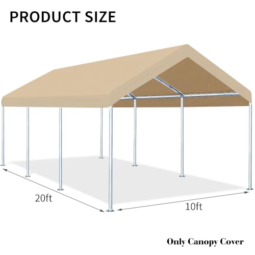 Rutile 10'x20' Carport Canopy ONLY Tent Garage Replacement Top Tarp Car Shelter Cover w