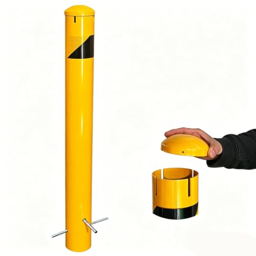 56" High 4-1/2" OD Steel Bollard Post Underground Mount, Cap Removable Safety Bollard Yellow Powder Coat, Metal Bollard Parking, Safety Barrier
