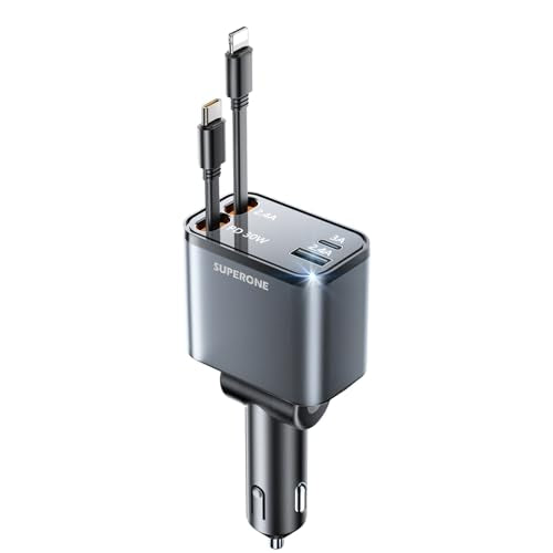 Smaller 4 in 1 Retractable Car Charger with Type C & L Cords