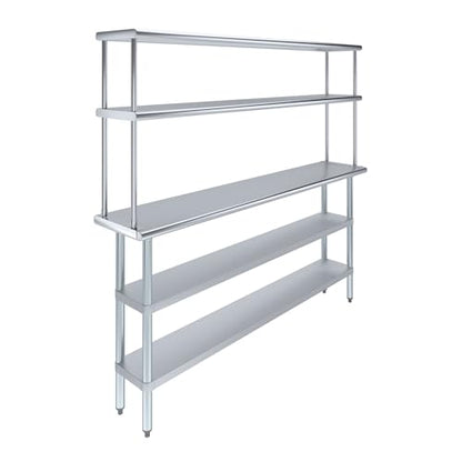 Stainless Steel Work Table with 2 Shelves & Overshelf