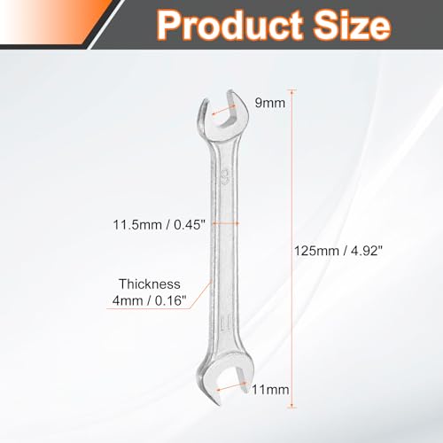 2pcs Double Open End Wrench 9mm x 11mm Metric 15 Degree Offset Angle Small Flat Head Wrench Galvanizing Open Ended Spanner for Automotive Repair Furniture Assembly (2 Count)