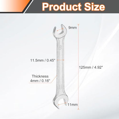 2pcs Double Open End Wrench 9mm x 11mm Metric 15 Degree Offset Angle Small Flat Head Wrench Galvanizing Open Ended Spanner for Automotive Repair Furniture Assembly (2 Count)