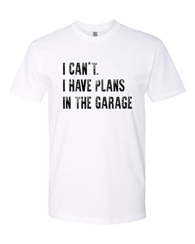 Large White Mens I Can't I Have Plans in The Garage Funny Dad Gift Deluxe Soft T