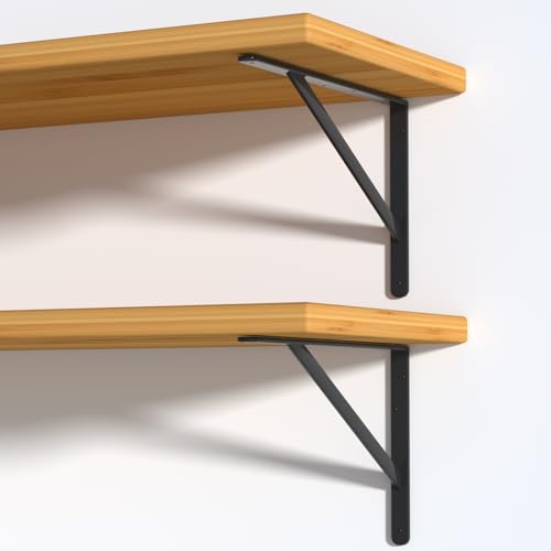4 Pack L18 x H 12" Black Heavy Duty Shelf Brackets with Screws Metal Shelf Brackets Shelf Support Angle Brackets for Shelves L Brackets Heavy Duty Floating Shelf (4 Count)