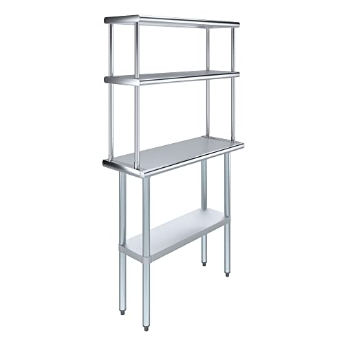 Stainless Steel Work Table Double Tier Overshelf