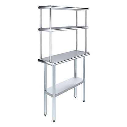 Stainless Steel Work Table Double Tier Overshelf