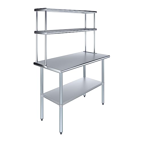 Stainless Steel Work Table Wide Double Tier Overshelf