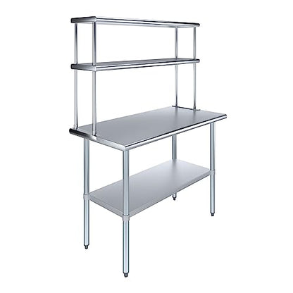 Stainless Steel Work Table Wide Double Tier Overshelf