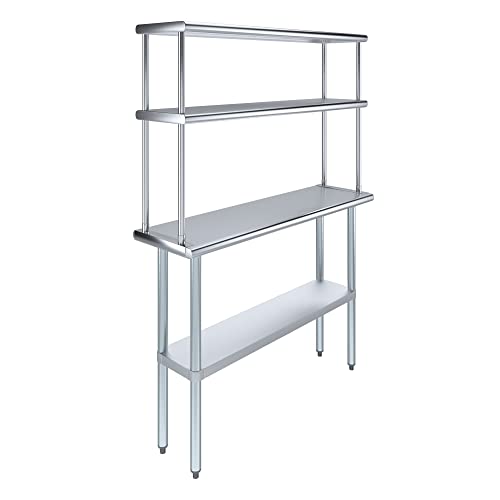 Stainless Steel Work Table Double Tier Overshelf