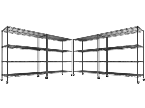 55.52''W Storage Shelves 2480LBS Wire Shelving Unit with Wheels Heavy Duty Metal Shelves for Storage Adjustable Garage Storage Rack Kitchen Shelving (4 Count)