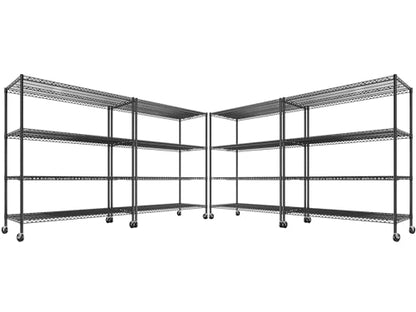55.52''W Storage Shelves 2480LBS Wire Shelving Unit with Wheels Heavy Duty Metal Shelves for Storage Adjustable Garage Storage Rack Kitchen Shelving (4 Count)