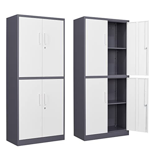 Metal Storage Locking Cabinet with 4 Doors and 2 Adjustable Shelves