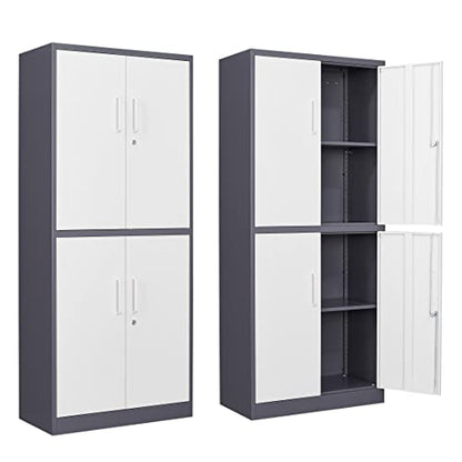 Metal Storage Locking Cabinet with 4 Doors and 2 Adjustable Shelves
