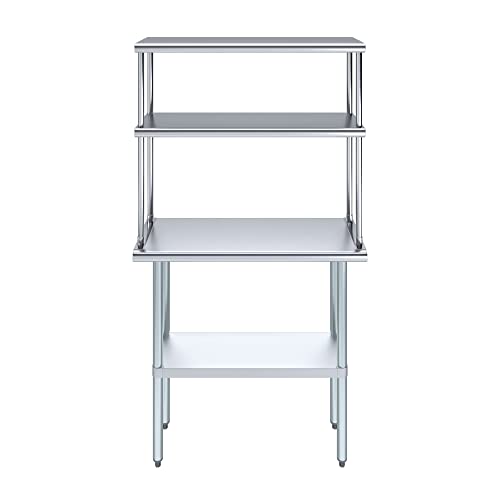 Stainless Steel Work Table Double Tier Overshelf