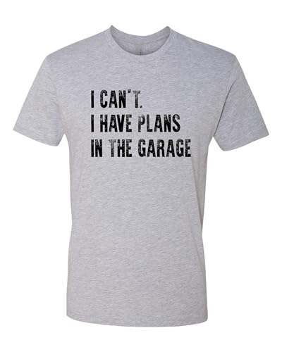 Large Dark Heather Gray Mens I Can't I Have Plans in The Garage Funny Dad Gift Deluxe Soft T