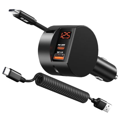 78W 3 Port Car Charger with Retractable USB