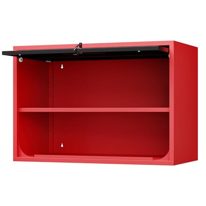 Metal Storage Cabinet Black Red Wall Cabinets with Shelf and Locking Door
