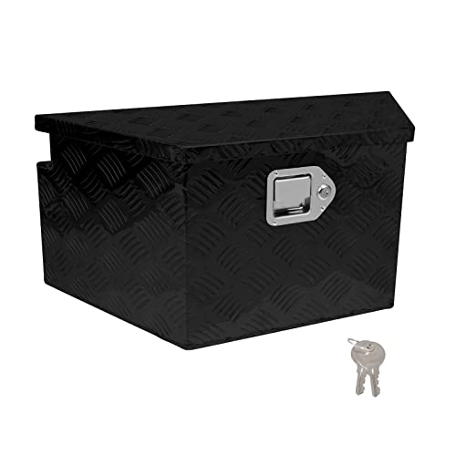 27" x 13" x 13" Trailer Tongue Tool Box with Latch and Keys Heavy Duty Aluminum Trailer Toolbox Organizer Truck Underbody Box Compatible with Pick Up Truck Bed RV Trailer ATV Black